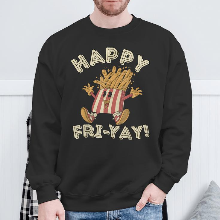 Happy Fri Yay Retro French Fries Friday Lovers Fun Teacher Sweatshirt Gifts for Old Men