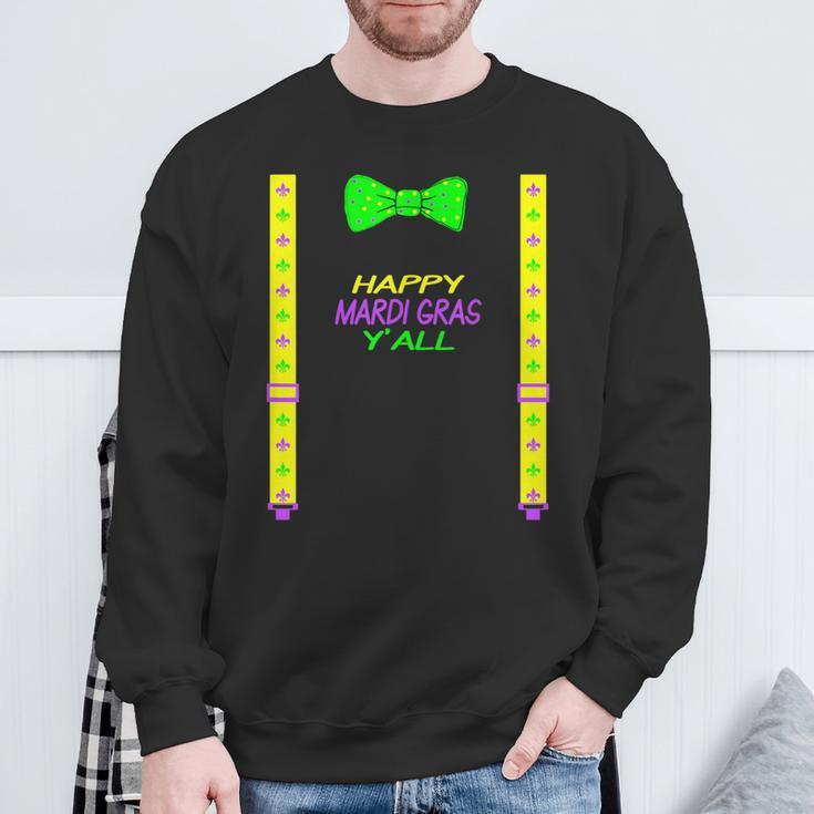 Happy Mardi Gras Yall Bow Tie & Suspender Dye Sweatshirt Gifts for Old Men