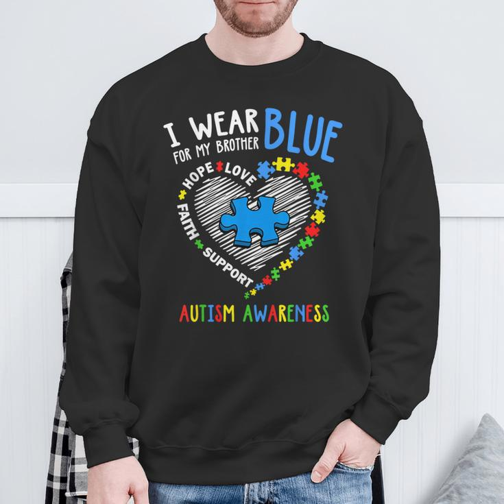Heart I Wear Blue For My Brother Autism Awareness Month Sweatshirt Gifts for Old Men