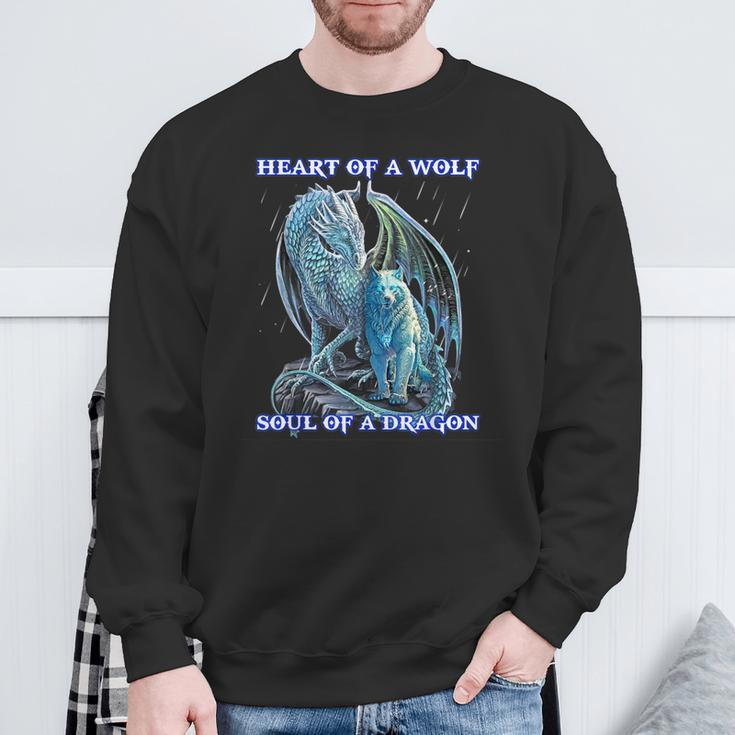 Heart Of Wolf Soul Of A Dragon Sweatshirt Gifts for Old Men
