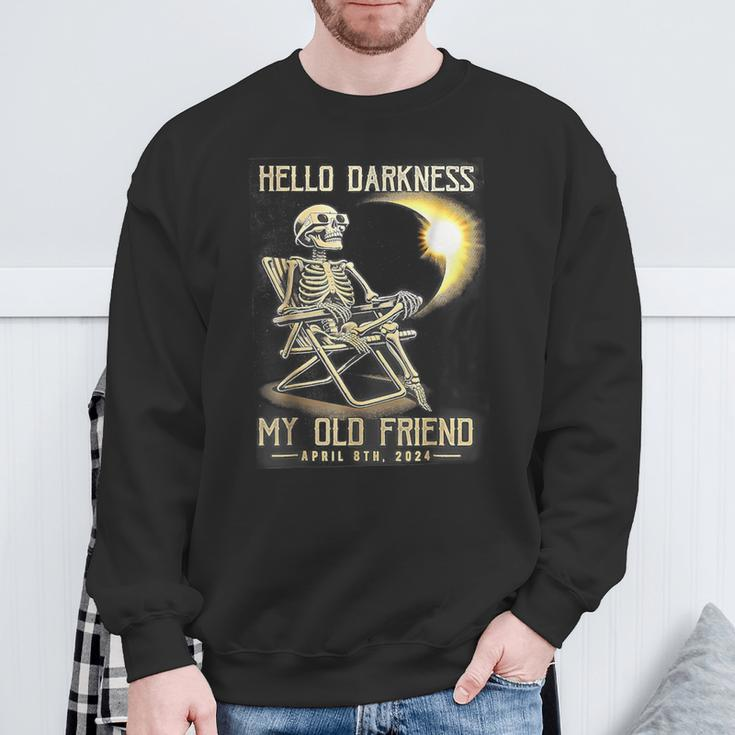 Hello Darkness My Old Friend Skeleton Solar Eclipse T- Sweatshirt Gifts for Old Men