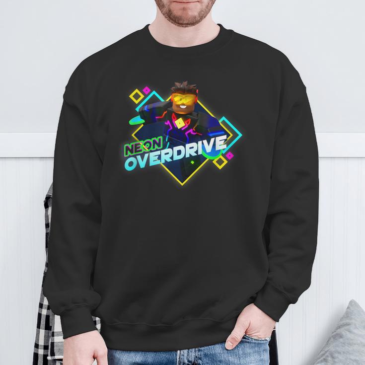 Herren-Sweatshirt Schwarz, Neon Overdrive Grafik, Retro-Gamer-Design Geschenke für alte Männer