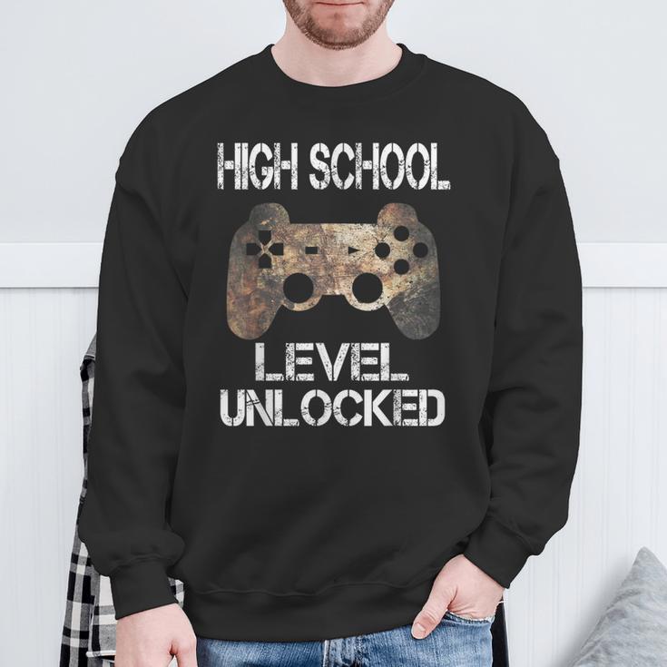 High School Level Unlocked Video Gamer First Day Of School Sweatshirt Gifts for Old Men