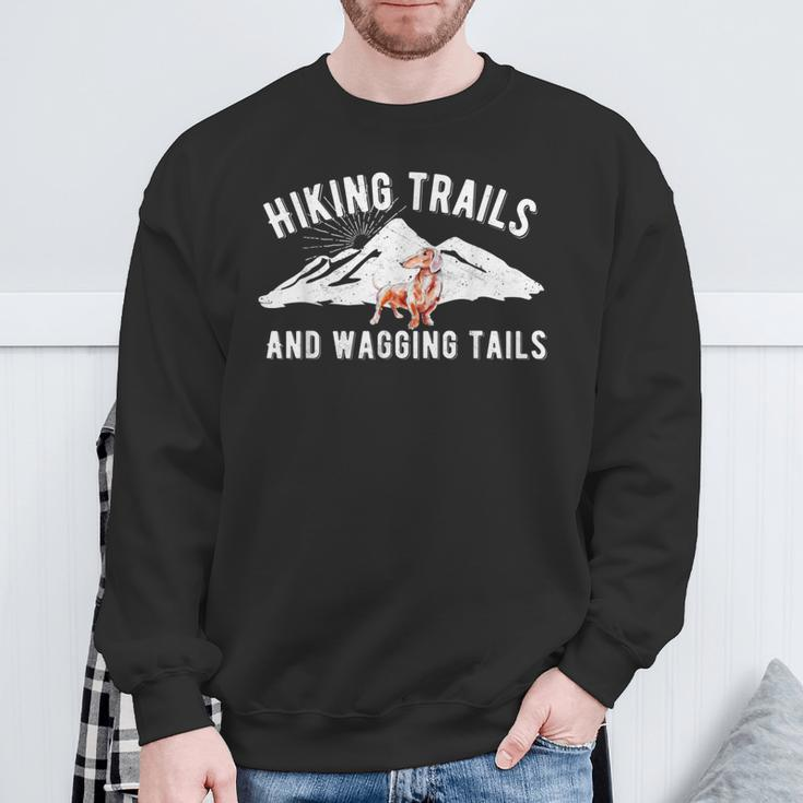 Hiking Trails And Wagging Tails Daschund DogSweatshirt Gifts for Old Men