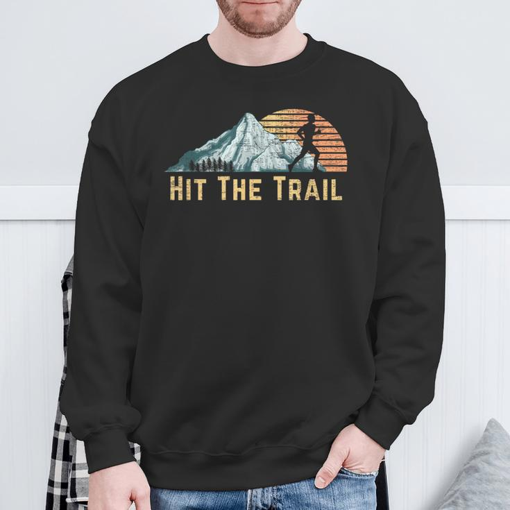 Hit The Trail Vintage Mountain Runner Retro Trail Running Sweatshirt Gifts for Old Men