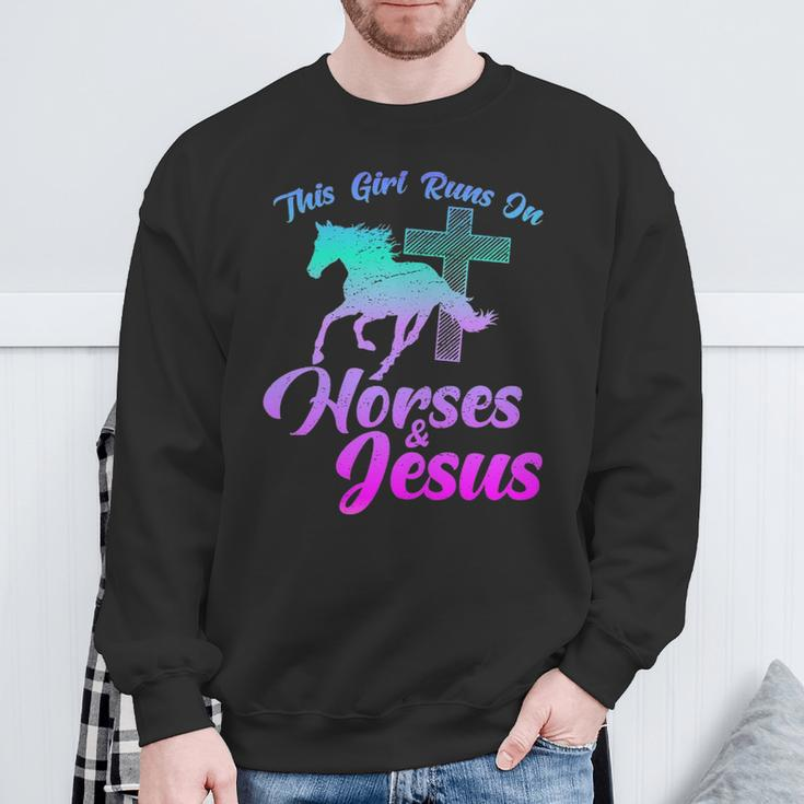 Horse Riding This Girl Runs Horses & Jesus Christian Sweatshirt Gifts for Old Men
