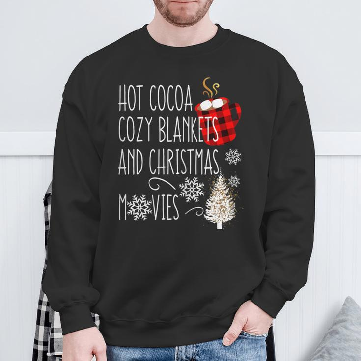 Hot Cocoa Cozy Blankets And Christmas Movie Buffalo Plaid Sweatshirt Gifts for Old Men