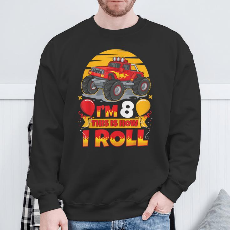 Hot Wheels Birthday I'm 8 This Is How I Roll Monster Truck Sweatshirt Gifts for Old Men