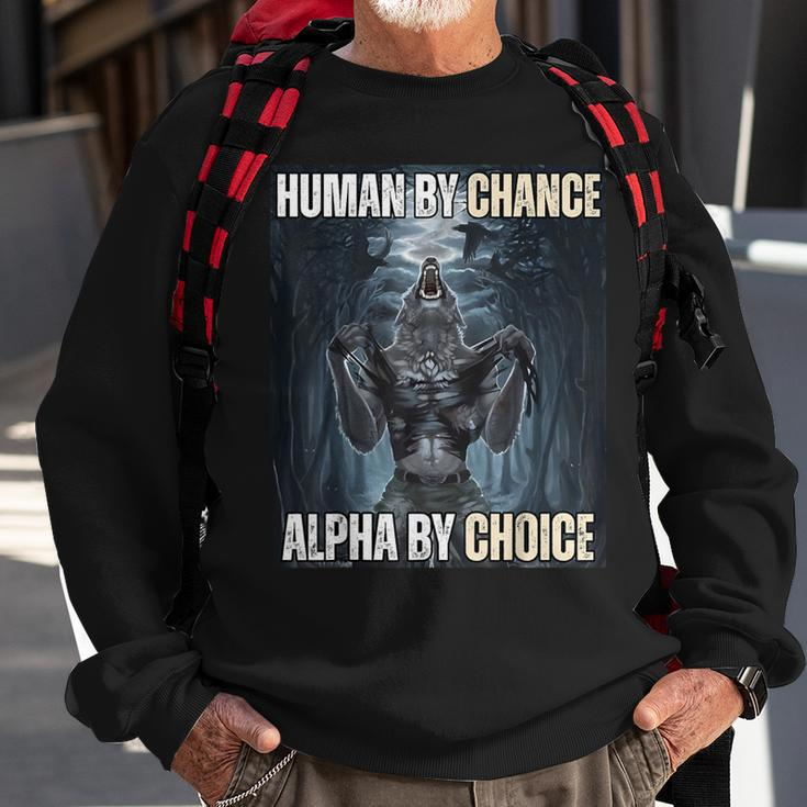 Human By Chance Alpha By Choice Cool Alpha Wolf Meme Sweatshirt Gifts for Old Men