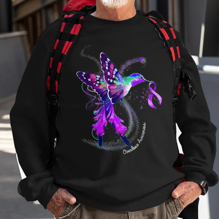 Hummingbird Holding Purple Ribbon Overdose Awareness Sweatshirt Gifts for Old Men