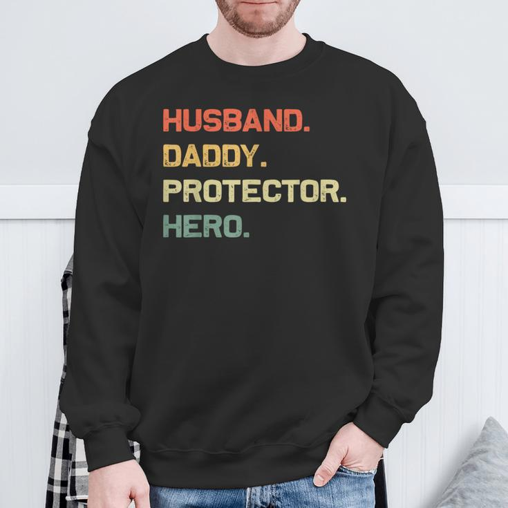 Husband Daddy Protector Hero Fathers Day Retro For Dad Sweatshirt Gifts for Old Men