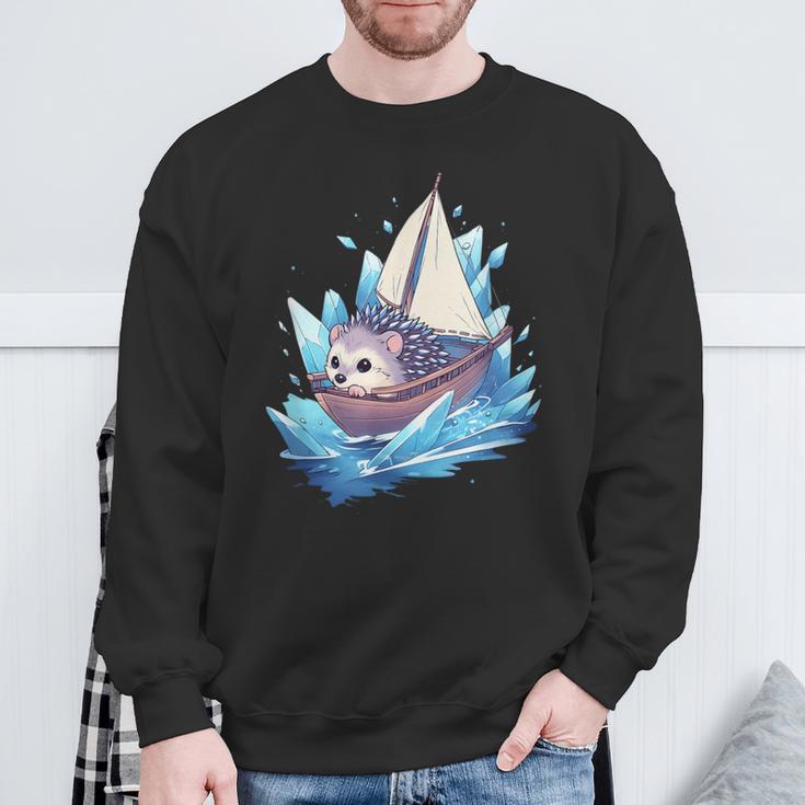 Ice Sailing Hedgehog Ice Sailing Ice Boating Yachting Sweatshirt Geschenke für alte Männer