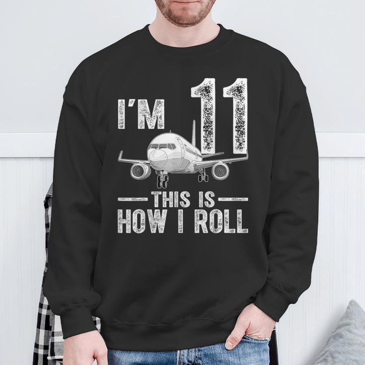 I'm 11 This Is How I Roll Airplane 11 Year Old Birthday Boys Sweatshirt Gifts for Old Men
