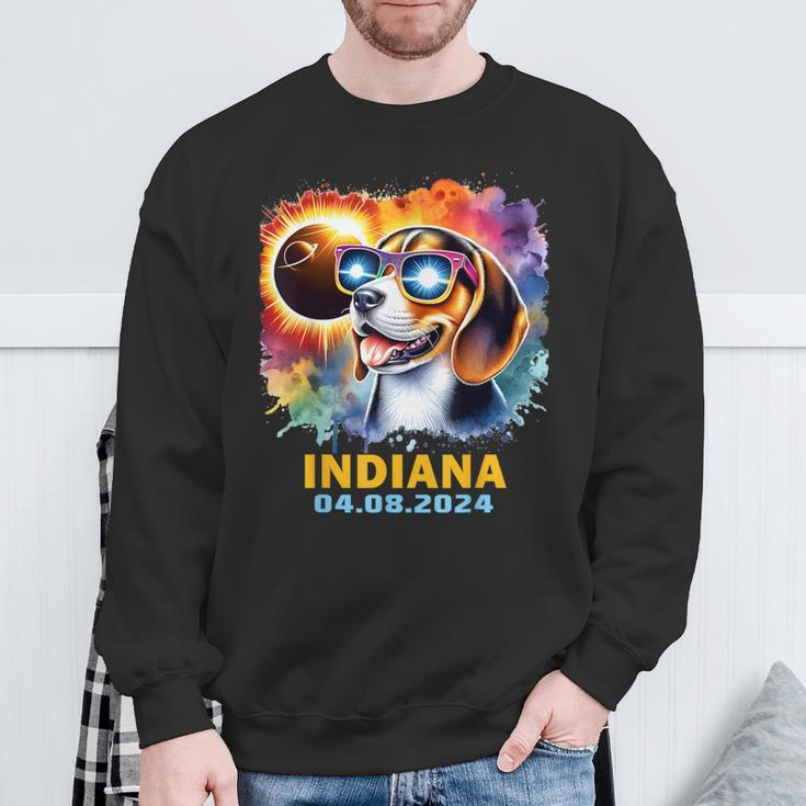 Indiana Total Solar Eclipse 2024 Beagle Dog Colorful Sweatshirt Gifts for Old Men