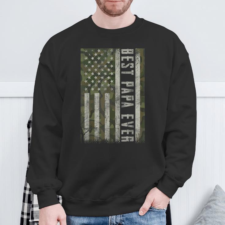 Intotheamintage Best Papa Ever Retro Us-Flagge Hirsch Sweatshirt Geschenke für alte Männer