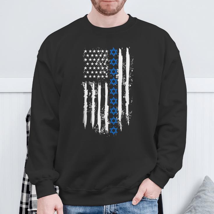 Israel Independence Star Of David Us American Flag Patriotic Sweatshirt Gifts for Old Men