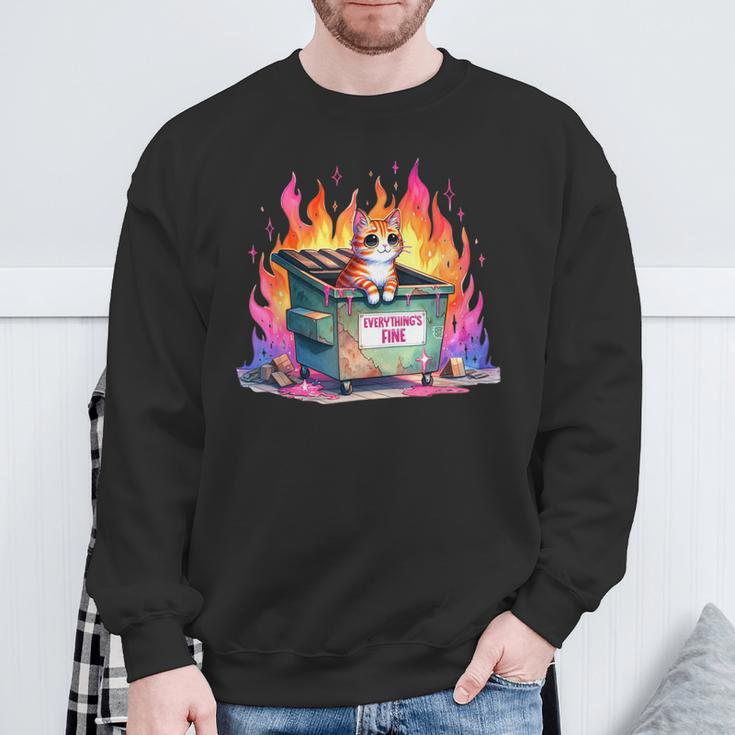 It's Fine I'm Fine Everything's Fine Lil Dumpster Fire Cat Sweatshirt Gifts for Old Men