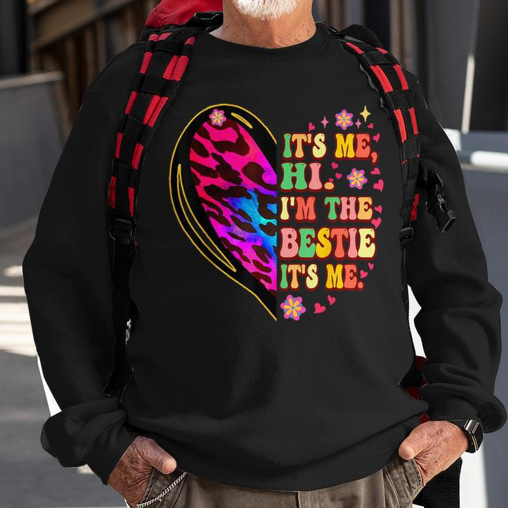 It's Me Hi I'm The Bestie It’S Me Love Leopard Heart Tie Dye Sweatshirt Gifts for Old Men