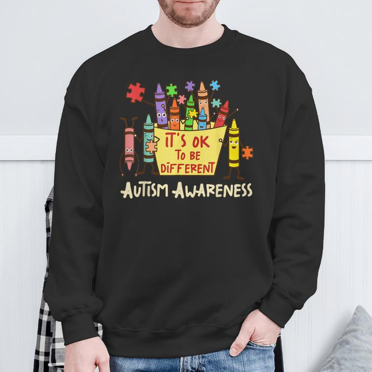 It’S Ok To Be Different Autism Awareness Crayons Teacher Sweatshirt Gifts for Old Men