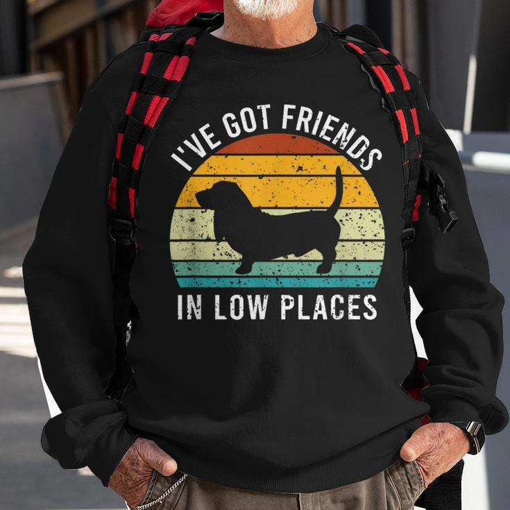 I've Got Friends In Low Places Basset Hound Retro Sweatshirt Gifts for Old Men
