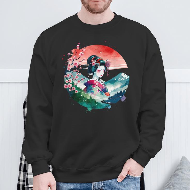 Japan Traditionell Landschaft Geisha Kirschblüte Retro Anime Sweatshirt Geschenke für alte Männer