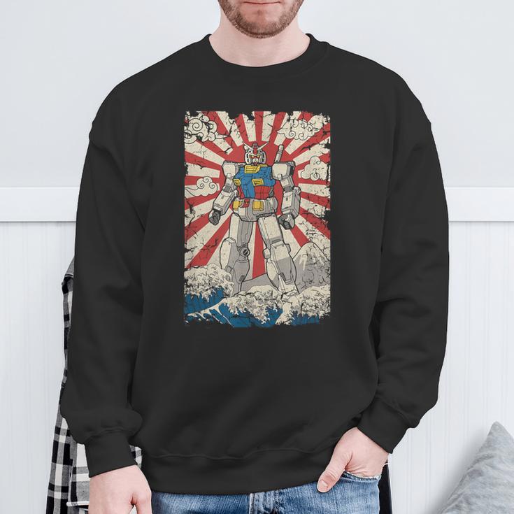 Japanese Mecha Anime Robot Kanagawa Great Wave Manga Sweatshirt Gifts for Old Men