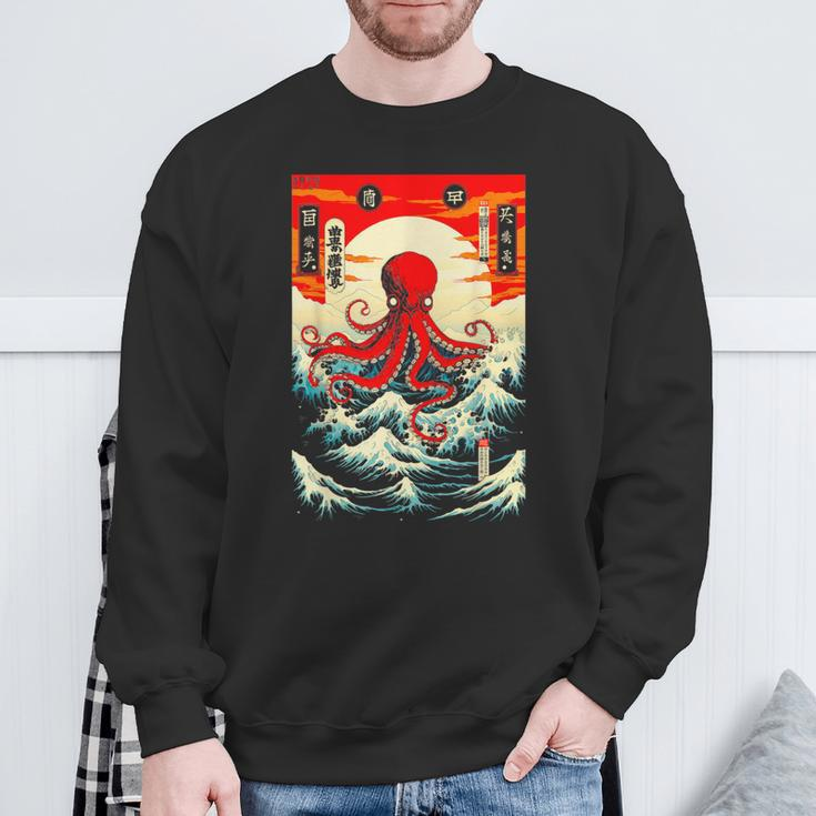 Japanese Octopus Waves Sun Japan Anime Travel Souvenir Sweatshirt Gifts for Old Men
