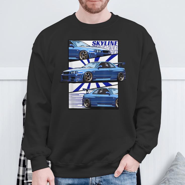 Jdm R34 Motorsport Car Drift Sky Line Car Comic Style Japan Sweatshirt Gifts for Old Men