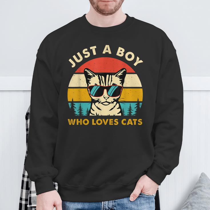 Just A Boy Who Loves Cats Themed Cat Owner Boy Kid Cat Lover Sweatshirt Gifts for Old Men