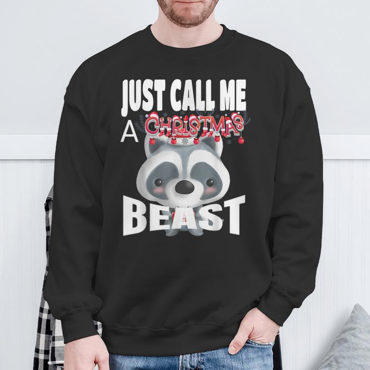Just Call A Christmas Beast With Cute Little Raccoon Sweatshirt Gifts for Old Men