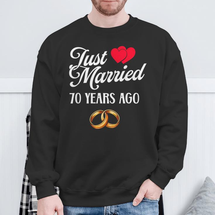Just Married 70 Years Ago Couple 70Th Anniversary Sweatshirt Gifts for Old Men
