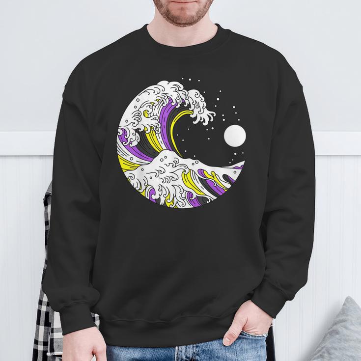 Kanagawa Japanese The Great Wave Of Non-Binary Lgbt Pride Sweatshirt Gifts for Old Men