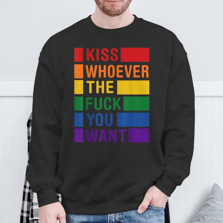 Kiss Who Ever The Fuck You Want Lgbt Gay Rights Trans Pride Sweatshirt Gifts for Old Men