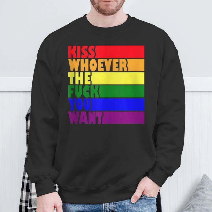 Kiss Whoever The F Fuck You Want Lesbian Gay Lgbt Pride Sweatshirt Gifts for Old Men