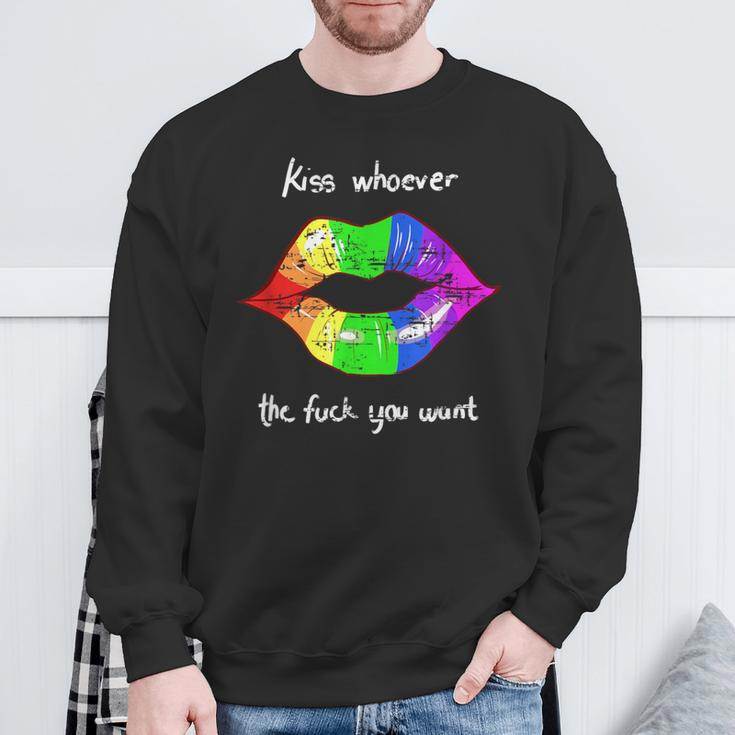 Kiss Whoever The Fuck You Want Vintage Lgbt Rainbow Sweatshirt Gifts for Old Men
