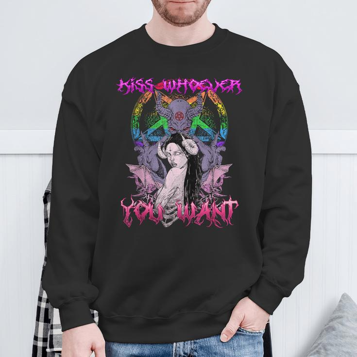 Kiss Whoever You Want I Satanic Lgbt Baphomet I Gay Pride Sweatshirt Gifts for Old Men