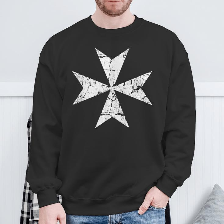 Knights Hospitaller Cross Distressed Sweatshirt Gifts for Old Men