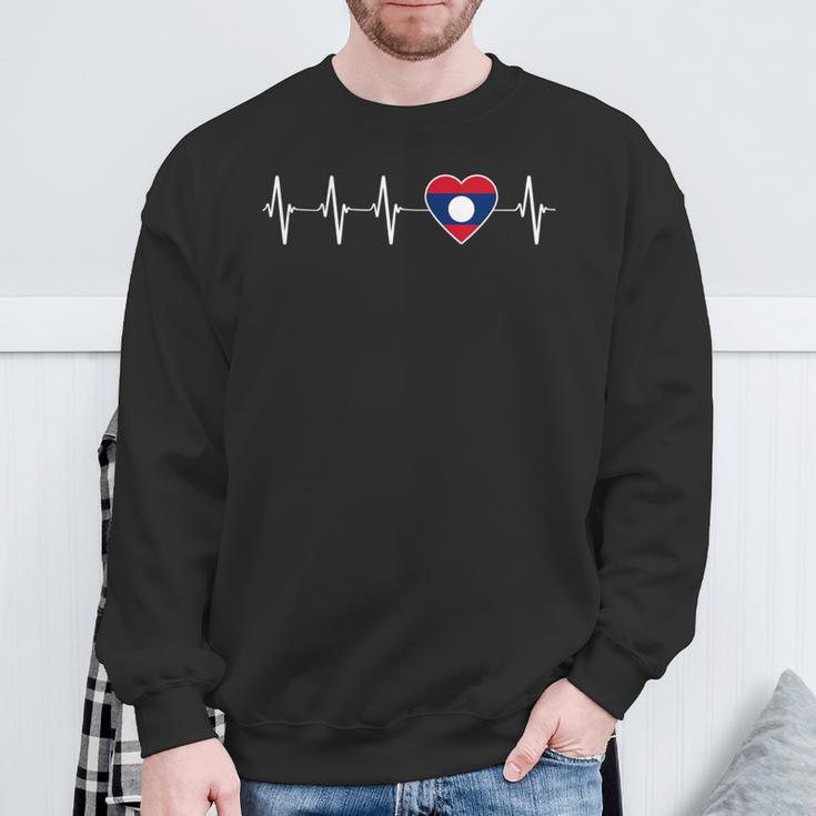 Laotian Lao Heartbeat I Love Laos Flag Country Sweatshirt Gifts for Old Men