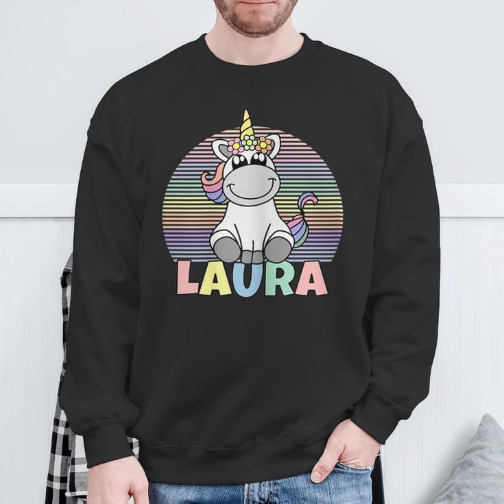 Laura Name Vorname Einhorn Regenbogen Personalisiert Sweatshirt Geschenke für alte Männer