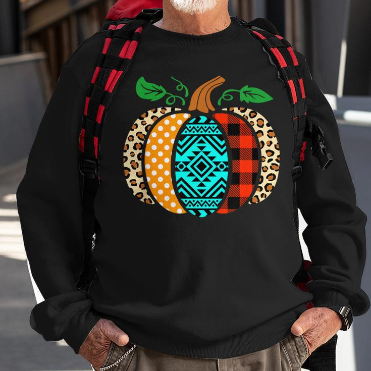 Leopard Print Pumpkin Plaid Aztec Southwest Teal Pumpkin Sweatshirt Gifts for Old Men