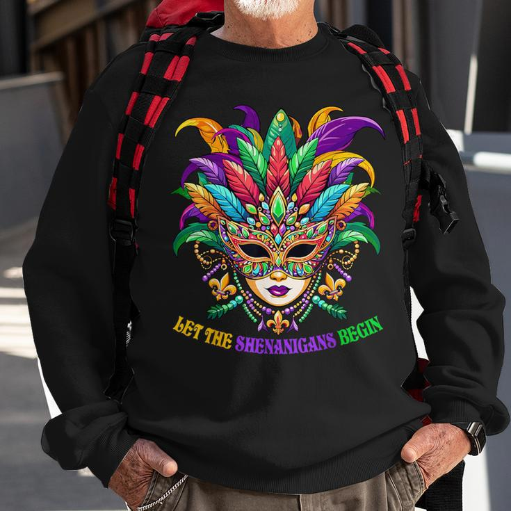 Let The Shenanigans Begin Mardi Gras Jester Mask Beads Women Sweatshirt Gifts for Old Men