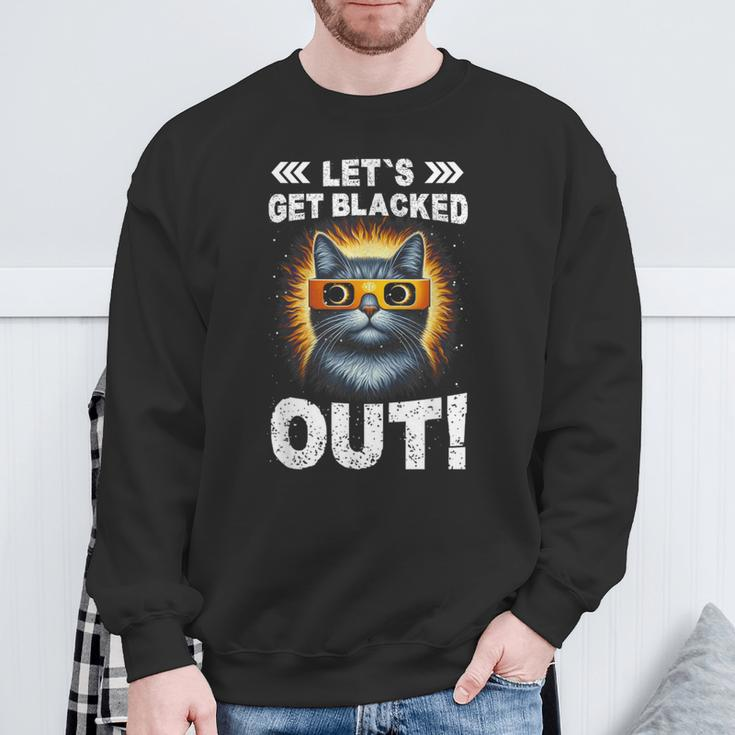 Let's Get Blacked Out Total Solar Eclipse 2024 Cat Lover Sweatshirt Gifts for Old Men
