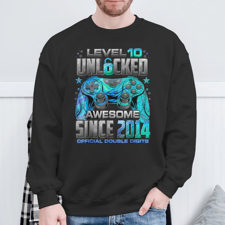 Level 10 Unlocked Awesome Since 2014 10Th Birthday GamingSweatshirt Gifts for Old Men