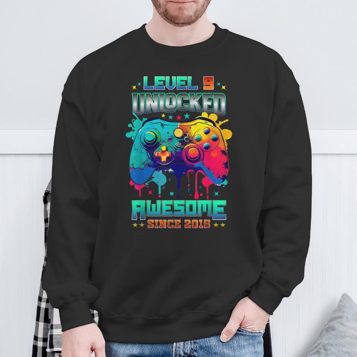 Level 9 Unlocked Gamer 9Th Birthday Awesome Since 2015 Sweatshirt Gifts for Old Men