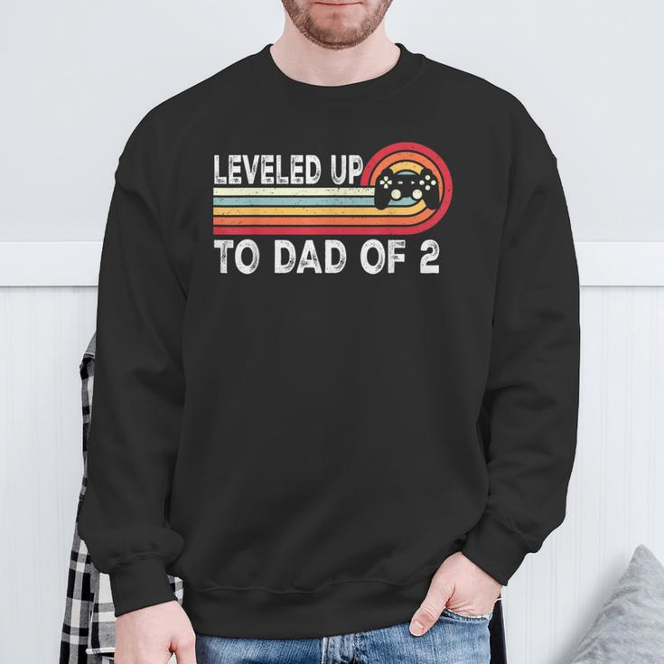 Leveled Up To Dad Of 2 Daddy Again Pregnancy Announcement Sweatshirt Gifts for Old Men