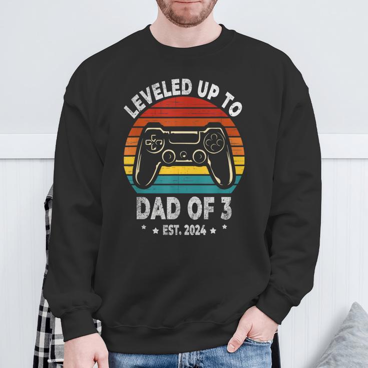 Leveled Up To Dad Of 3 Three Daddy Again 2024 Father's Day Sweatshirt Gifts for Old Men