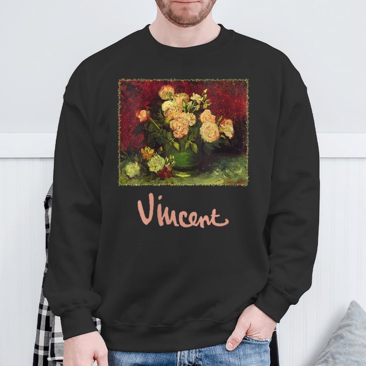 Still Life Bowl With Peonies And Roses By Vincent Van Gogh Sweatshirt Gifts for Old Men