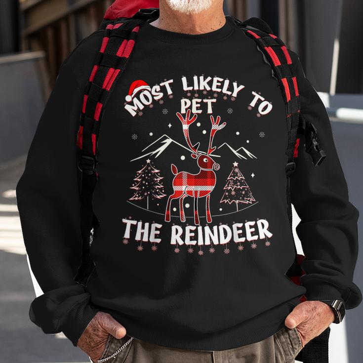 Most Likely To Pet The Reindeer Christmas Party Pajama Sweatshirt Gifts for Old Men