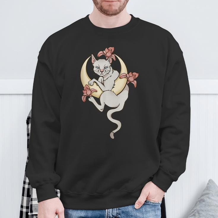 Lilie Flowers Celestial Cat In A Crescent Moon Sweatshirt Gifts for Old Men