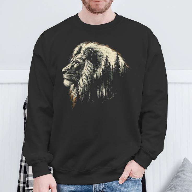 Lion Forest Graphic Vintage Lion King Illustration Animal Sweatshirt Gifts for Old Men
